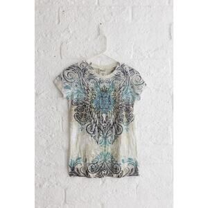 Vocal Rhinestone Angel Wings Graphic Tee Shirt L Y2K Vintage